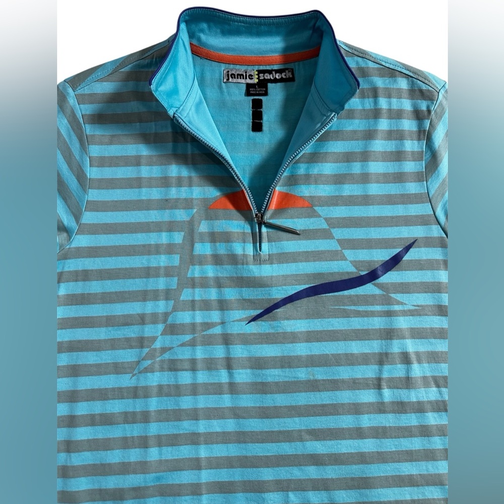 Jamie Sadock Blue Striped Short Sleeve Top 100% Cotton - Picture 2 of 5